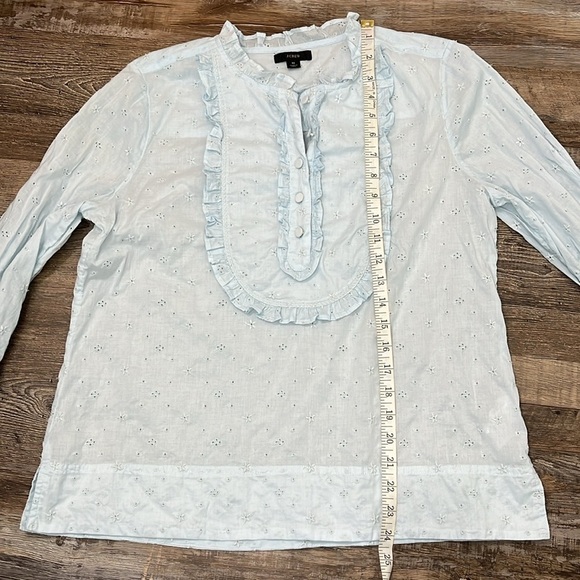 J Crew Eyelet Lace  Bib Long Sleeve Ruffle Top Sz M Prairie Victorian Romantic - Picture 8 of 13